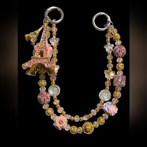 Pink and Gold Eiffel Tower Beaddd Bag Charm